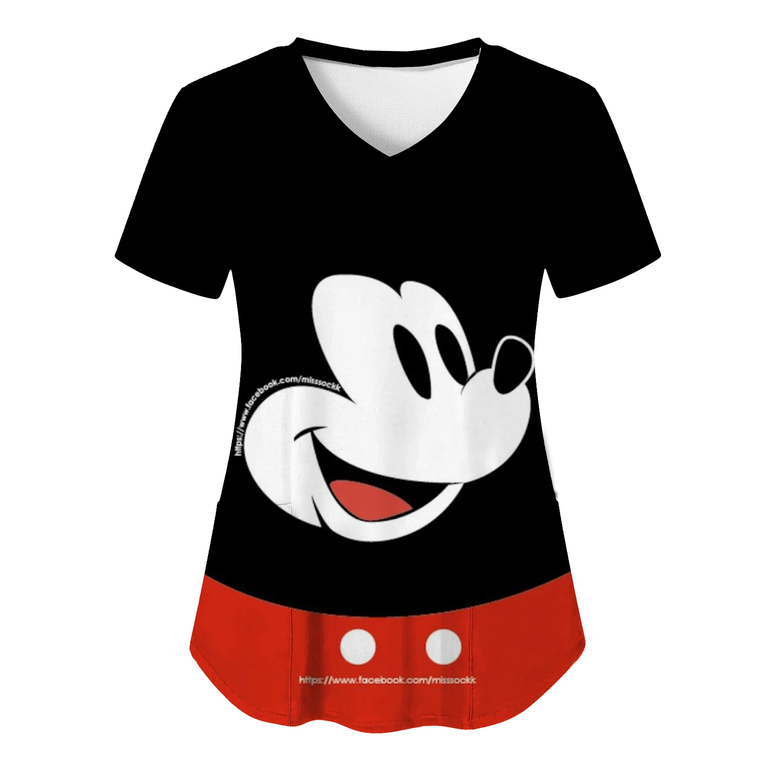 Kaus saku seragam suster wanita atasan kaus rumah sakit Mickey 2024 kaus Wanita atasan leher V baju wanita Minnie Mouse Disney