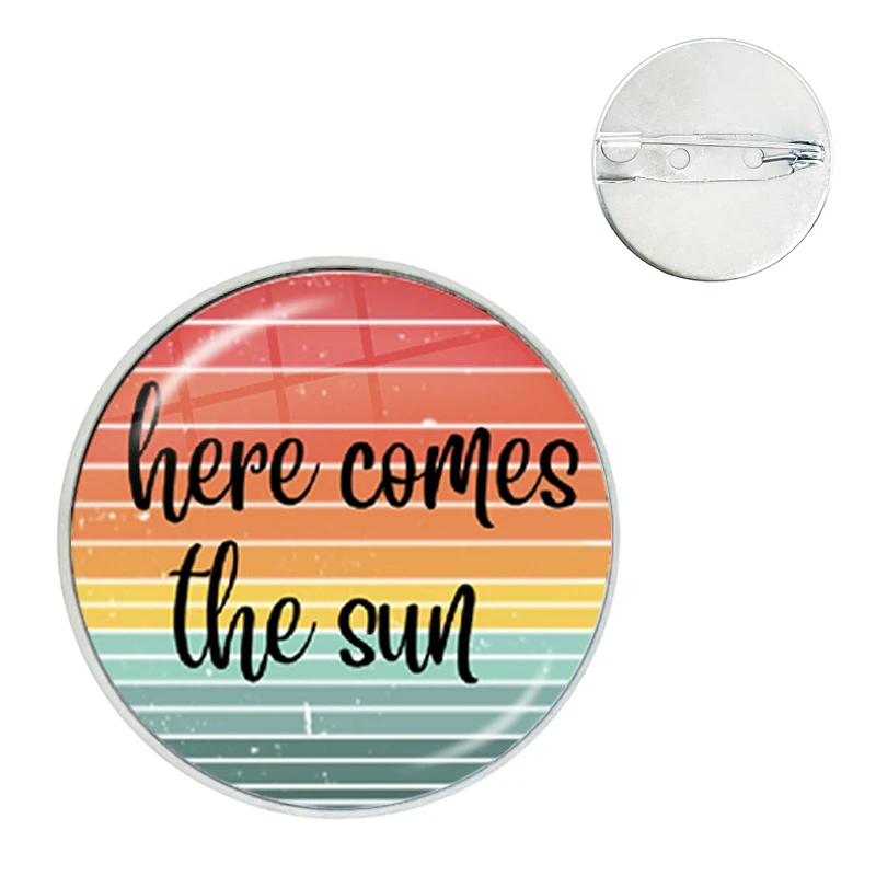 Here Comes the Sun Cartoon Brooch Pins Badge Glass Gems Metal Pin For Clothes Hat Accessories