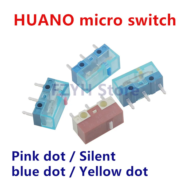 1-100Pcs HUANO New Mouse Micro Switch Button Transparent blue Shell Pink Blue Yellow Dot 80 Millions Computer mouse buttons