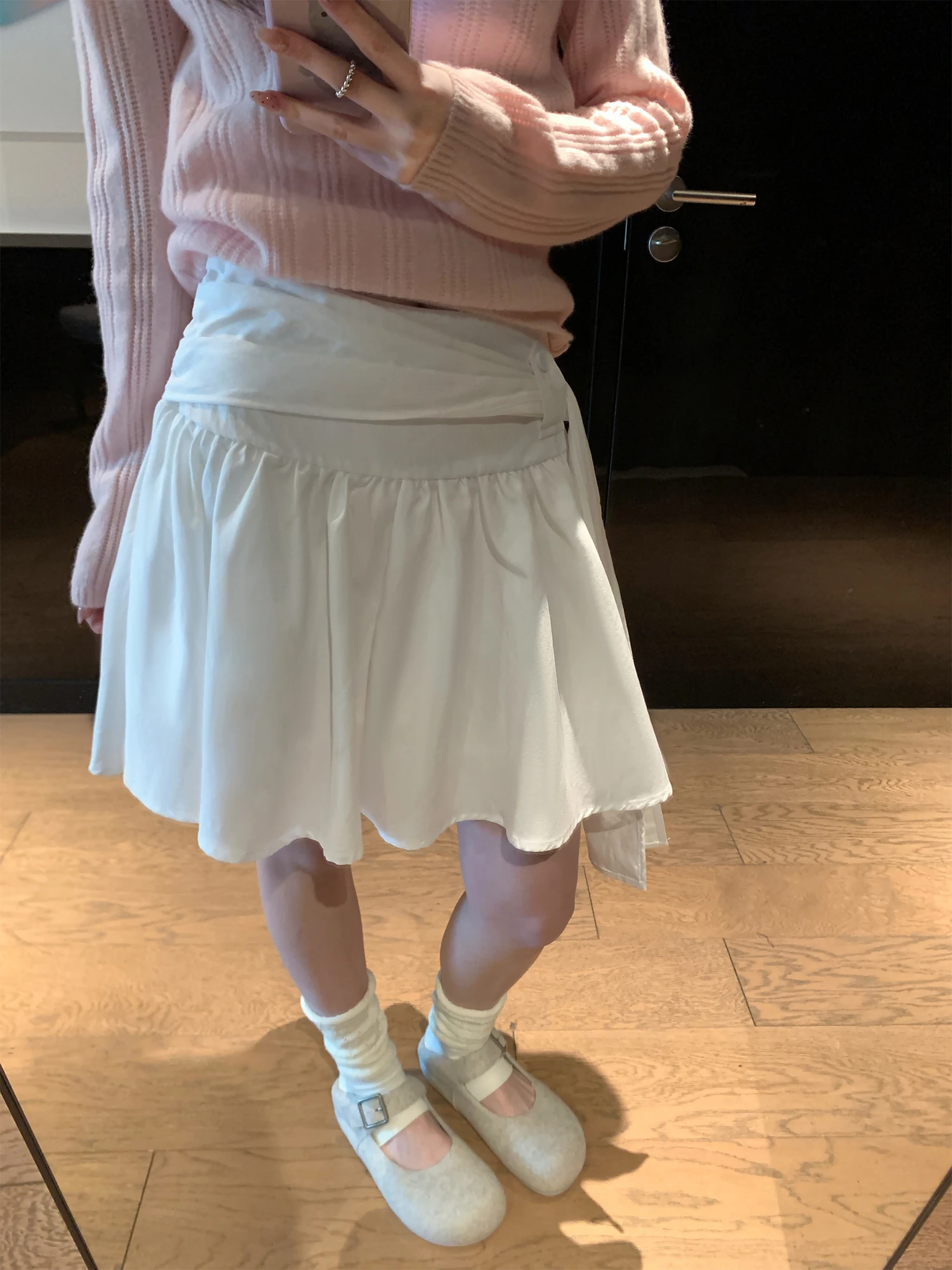 

Корейская женская юбка с высокой талией и поясом, новая универсальная миди-юбка свободного кроя А-силуэта для ранней весны