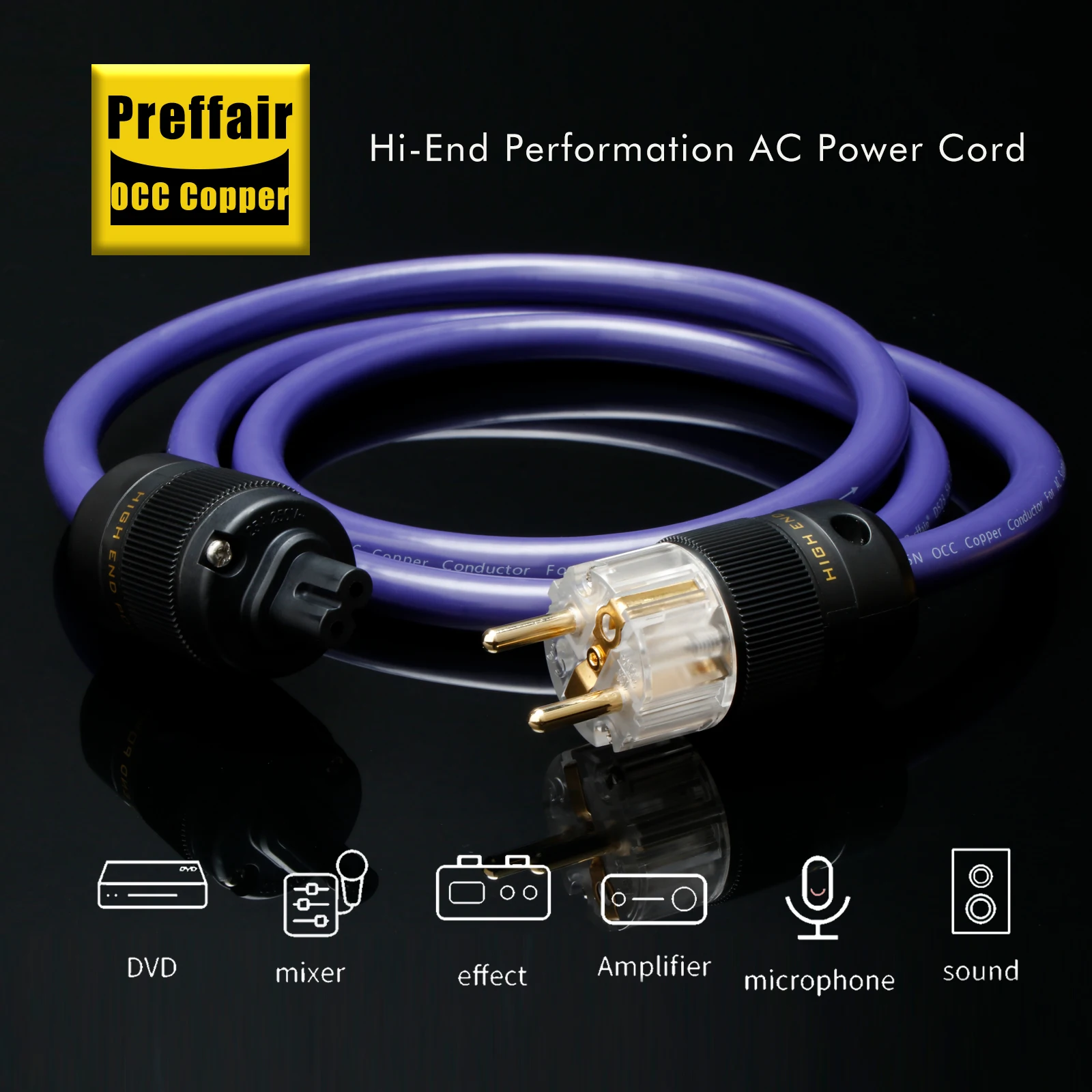 

Preffair OCC Медный шнур питания Schuko Hi-Fi с рисунком 8 IEC C7 C15 Женская вилка Линия питания ЕС/США Электрический удлинительный аудиокабель