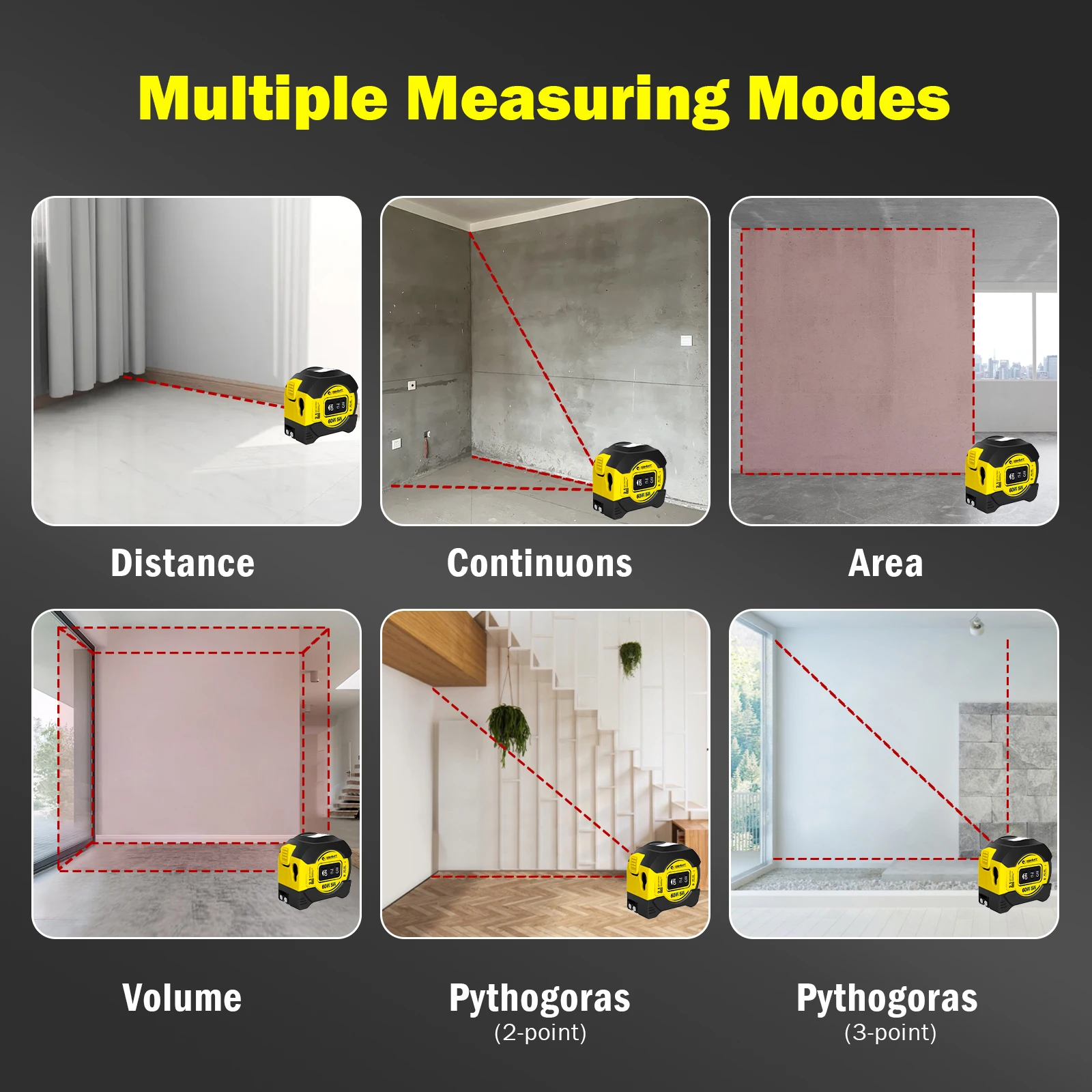 2-in-1 Laser Tape Measure 5m 60m High Precision Digital Distance Meter Rechargeable for Construction view 5