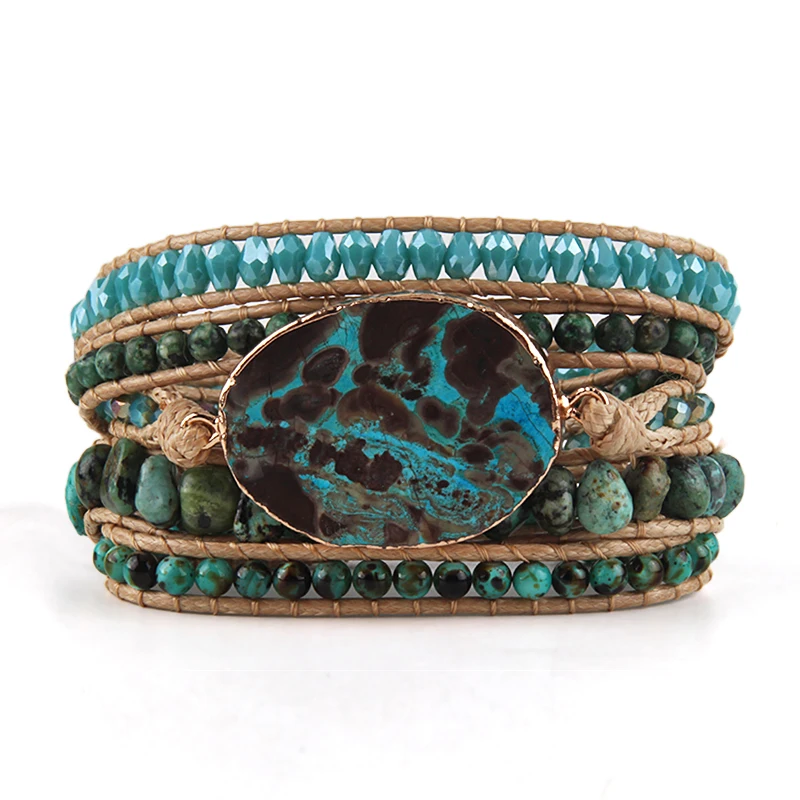 Fashion Beaded Jewelry Handmade Mixed Natural Stones/Crystal and Blue Stone Charm 5 Strands Wrap Bracelets Drop Shipping