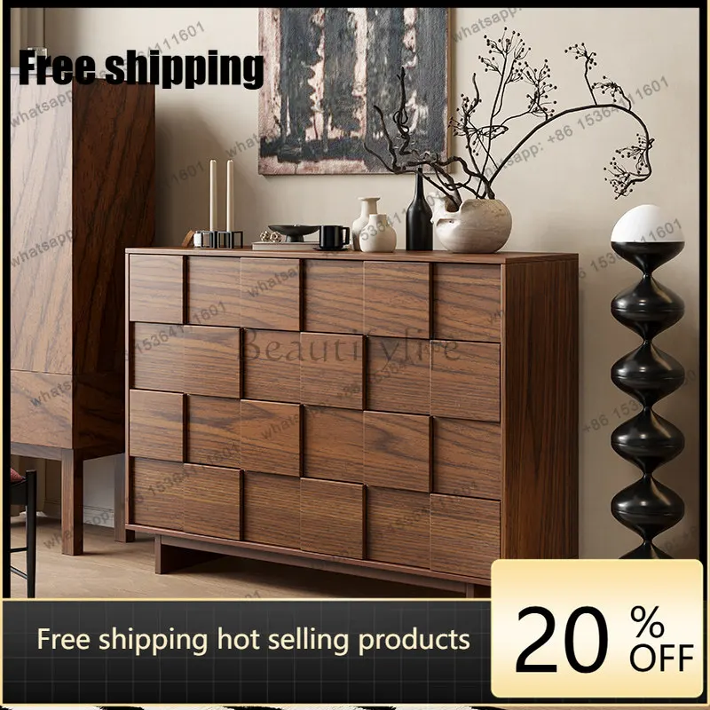 LD3324 medieval solid wood porch cabinet bedroom living room wood color storage side cabinet