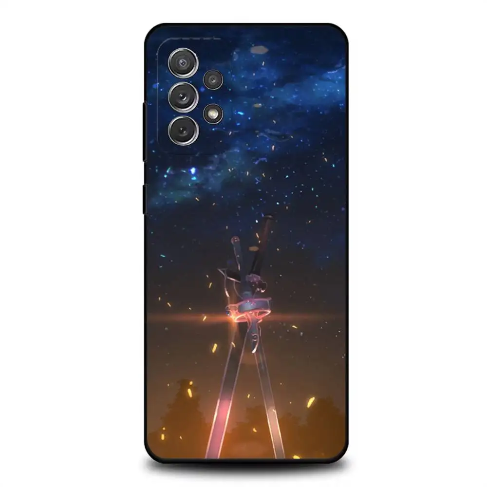 حافظة هاتف Sword Art Online SAO Kirigaya لهاتف سامسونج S 25,24,23,22,30,21,10,9,Ultra,Plus,Lite,FE,4,5G حافظة ناعمة سوداء