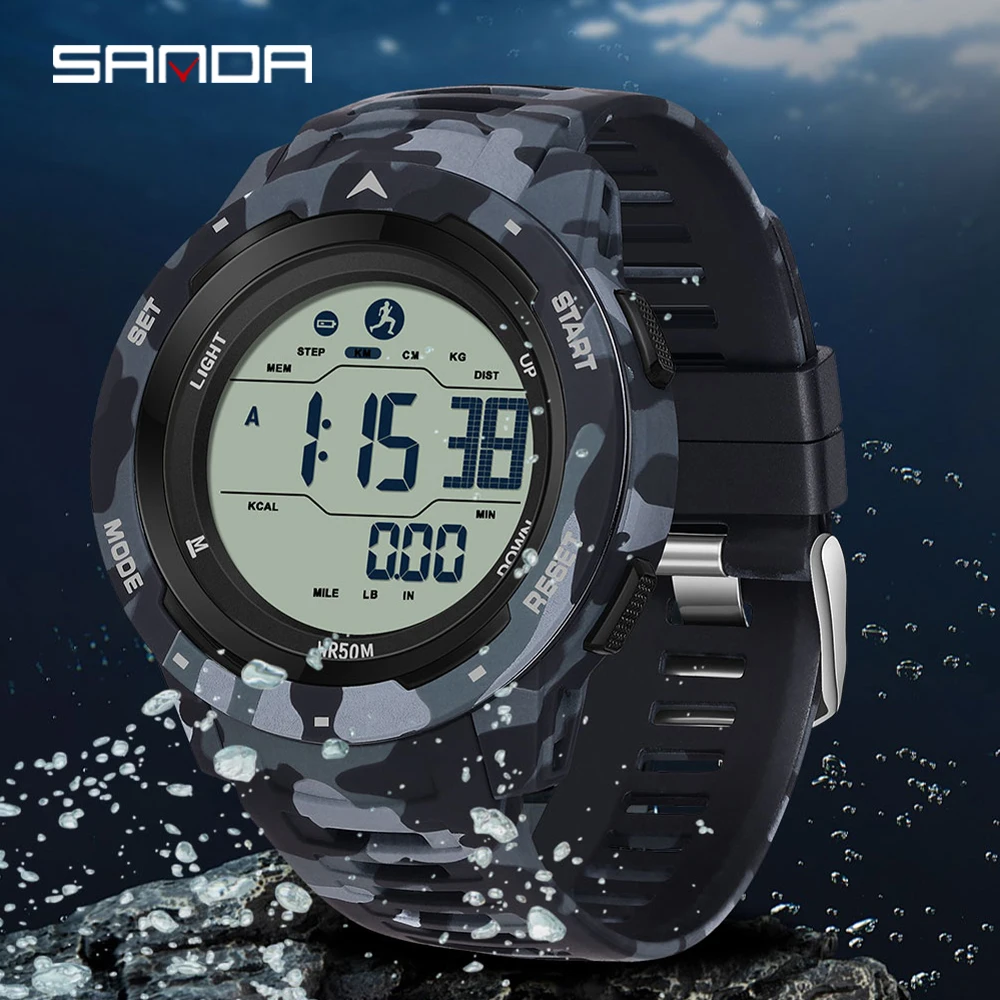 SANDA 2186 Top Practical Men Watch Waterproof Sport Military Watch Sleep Function Watch Step Counting Intelligent Digital Watch