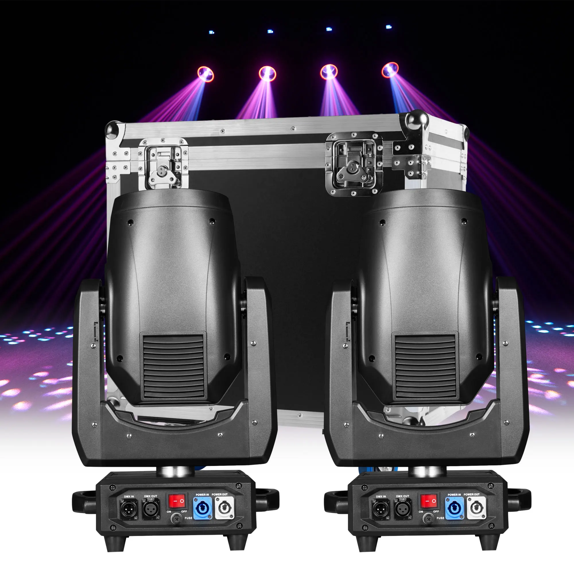 380W 20R Moving Head Lighting 2Pcs with Flight Case 8+48 Prism14 Gobo&Color Wheel Suitable for Disco DJ Wedding Stage Light