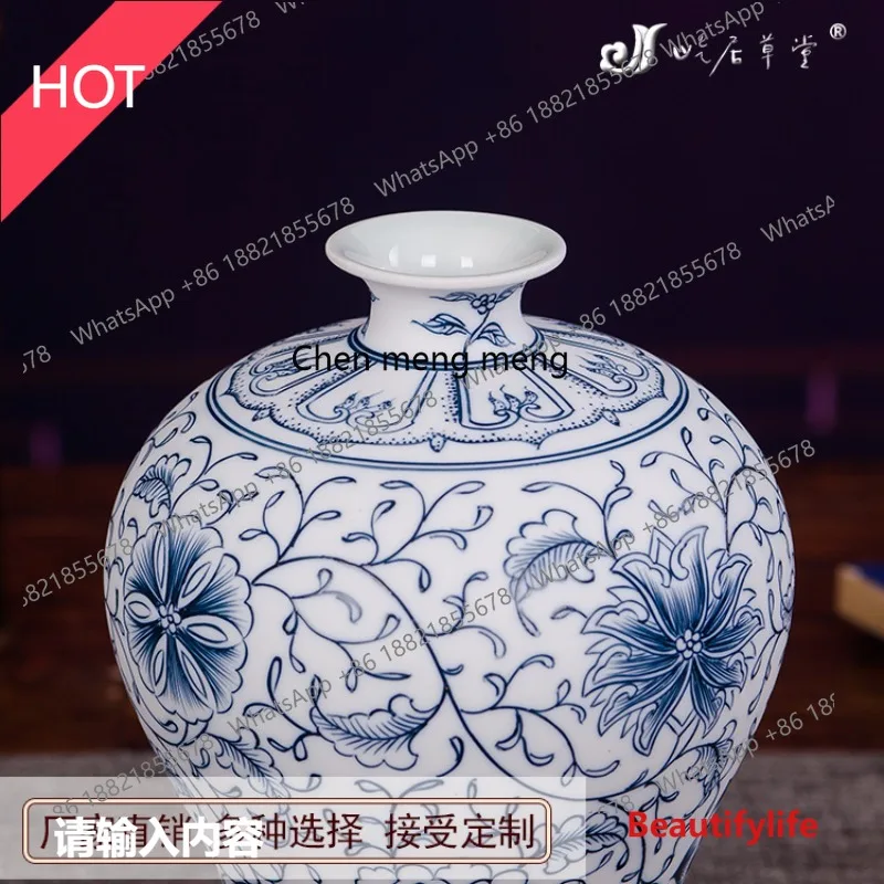 M45 Hand painted blue and white tangled lotus plum vase Jingdezhen ceramic small vase blue and white porcelain