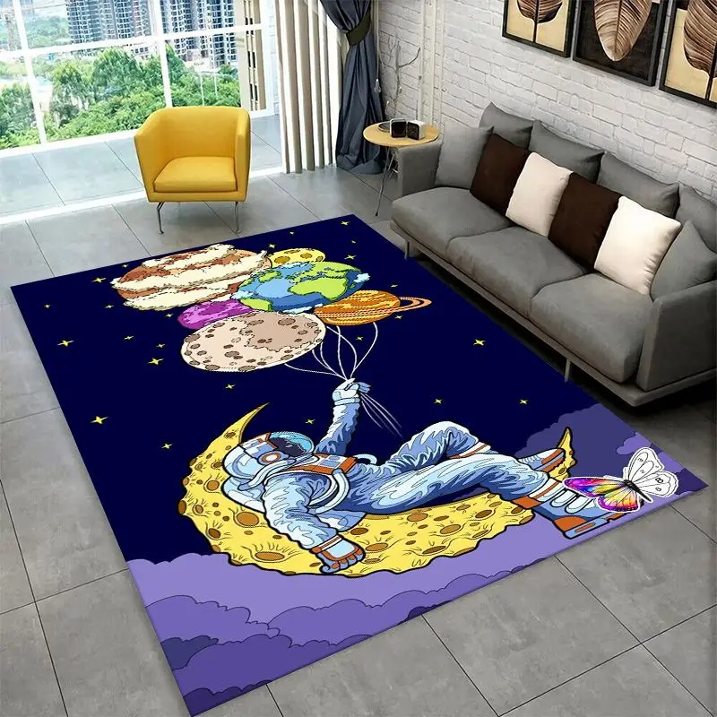 Cartoon Astronaut Spaceman Planet Large Area Rug Non-slip Carpet for Bedroom Living Room Sofa Doormat Home Decor Floor Mat Gift