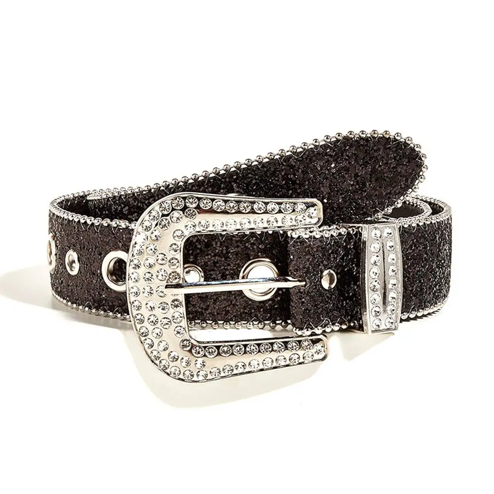 Women's Jeans Rhinestone Belt Belt Western Denim Shiny Rivet Design PU Artificial Diamond Belt Punk Rock Men's Skull Belt