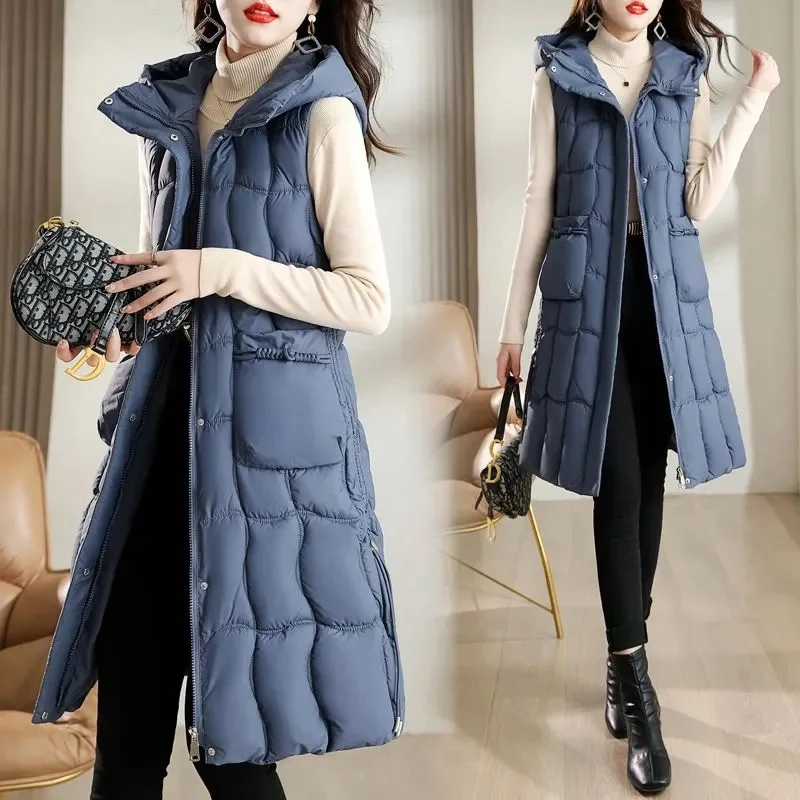 

2024 New Winter Sleeveless Tank Top Women Down Jacket Puffer Parkas Hooded Padded Vests Loose Fit Female Fashion Casual Outwear