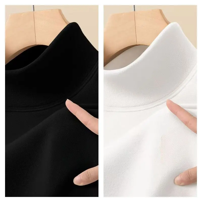 Men's Half High Collar Double Sided Wool Long Sleeve Base Shirt Warm Inner Wear Autumn Winter T-Shirt Elastic Cuff  Color