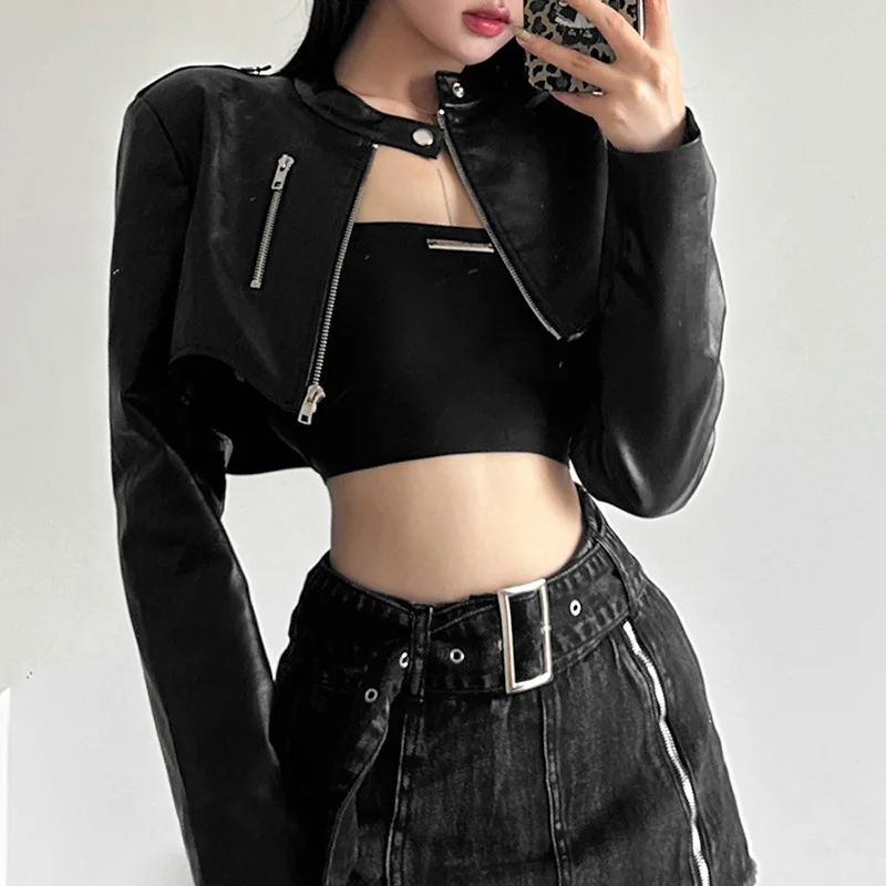 

Women's Slim Fit Long Sve Zipper round Ne Jaet Pure Color Street Sle Faion Outerwear Summer 2023 Polyester Spandex