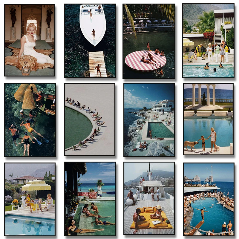 Slim Aarons Speedboat Landing Pool Party Vintage Photography Posters Print Art Canvas Painting Pictures Living Room Home Decor