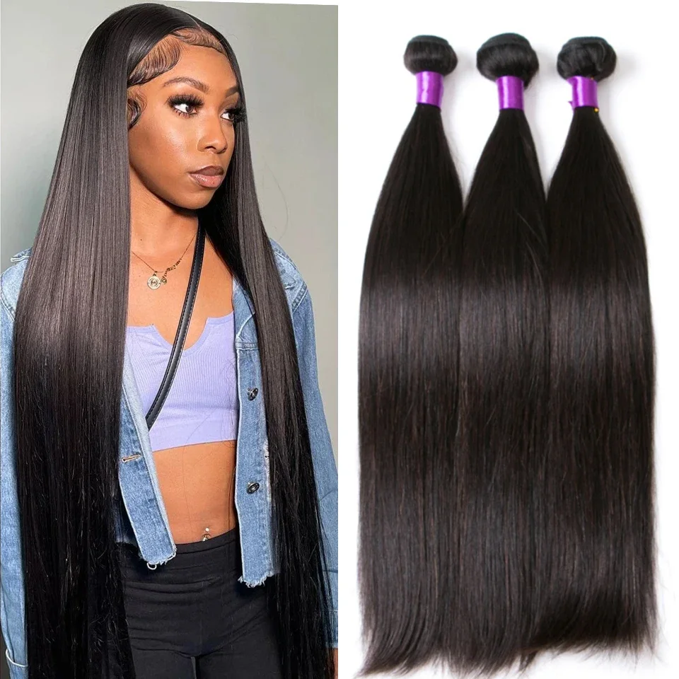 Extensiones de cabello humano virgen 100% para mujeres negras, mechones de pelo liso de hueso brasileño, Color Natural barato, venta al por mayor