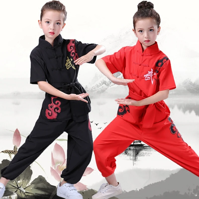 Traditional Chinese Wushu Costume for Boys Girls Kid Tai Chi KungFu Uniforms Short Long Sleeve Costumes Martial Arts Outfit