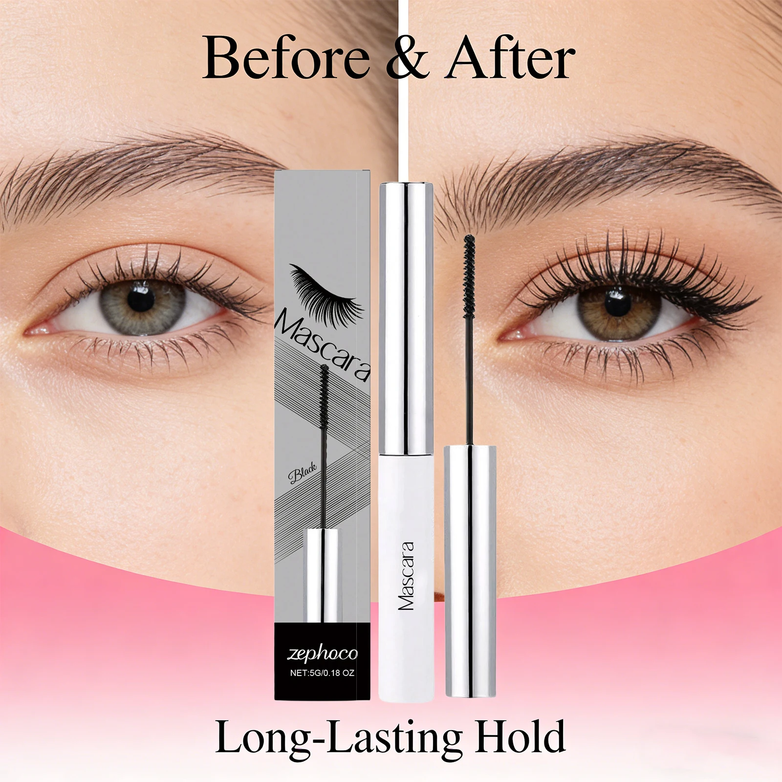 Mascara Impermeabile Incurvante Nero, Pennello per Ciglia Volumizzante, Anti-Sbavatura, Lunga Durata, Mascara Bianco, Cosmetici per il Trucco degli Occhi