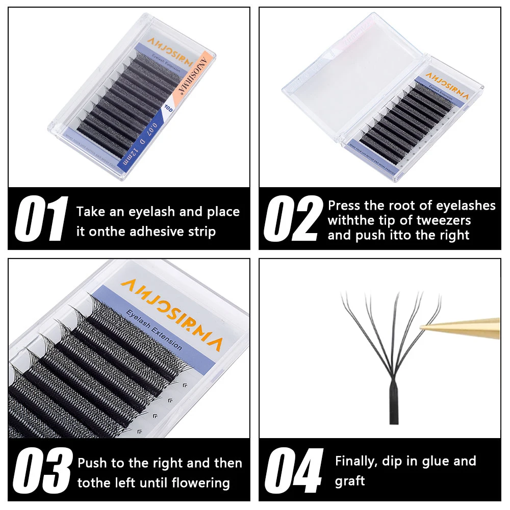 ANJOSIRMA 10D W シェイプまつげエクステンション既成ボリュームファンスタイルフェイクミンクソフト簡単ナチュラルファニング