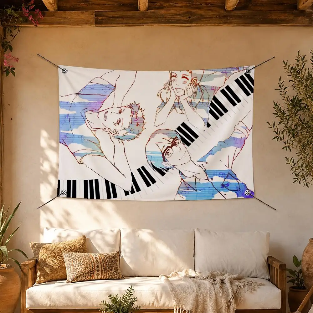Music Anime Kids on Slope Flags Room Home Decor Wall‑Hanging Art Banner, Outdoor for Bedroom Party Background Decoration