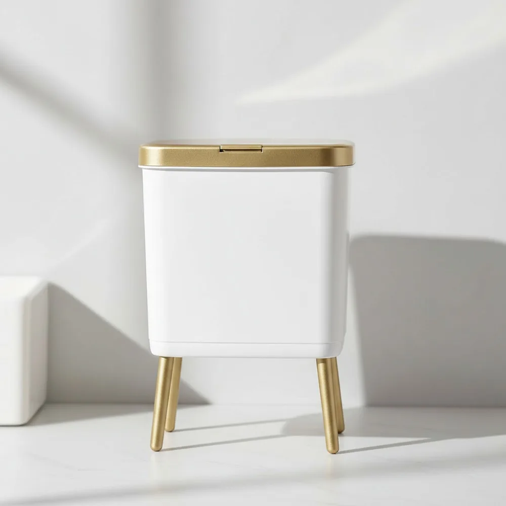 

4 Gallon Slim Bathroom Trash Can with Push Lid, Pet Proof Garbage Bin for Small Spaces in Bedroom, Office