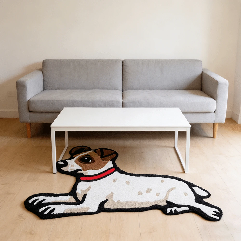 Animal Dog Shaped Area Rug Jack Russell Terrier Design Anti Slip Mat Indoor Entrance Bathroom Kitchen Floor Carpet Decor
