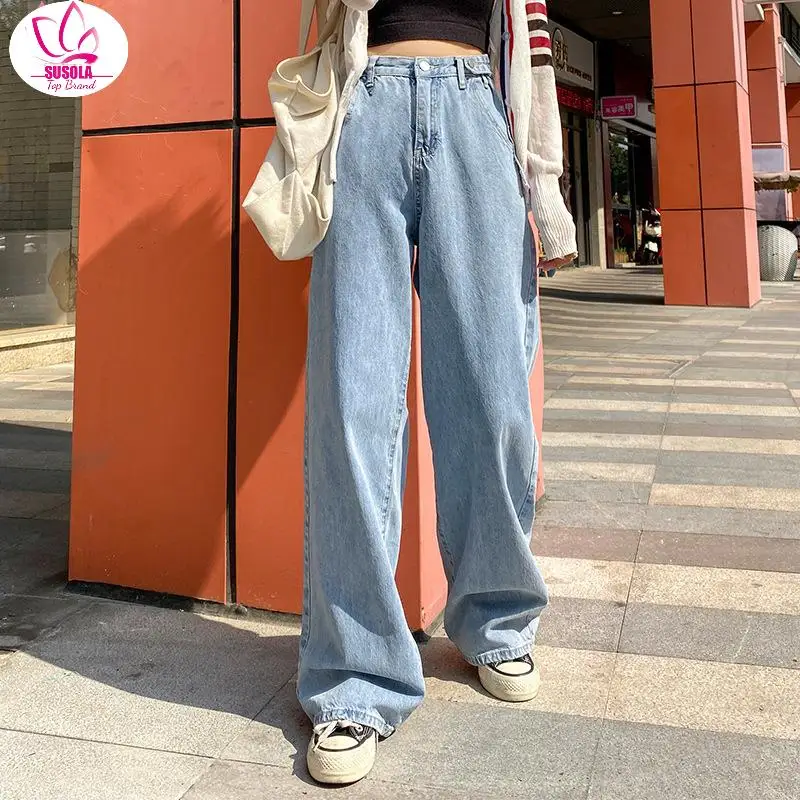 

SUSOLA Woman Jeans High Waist Clothes Wide Leg Denim Clothing Blue Streetwear Vintage Quality Lady Trend Harajuku Straight Pants