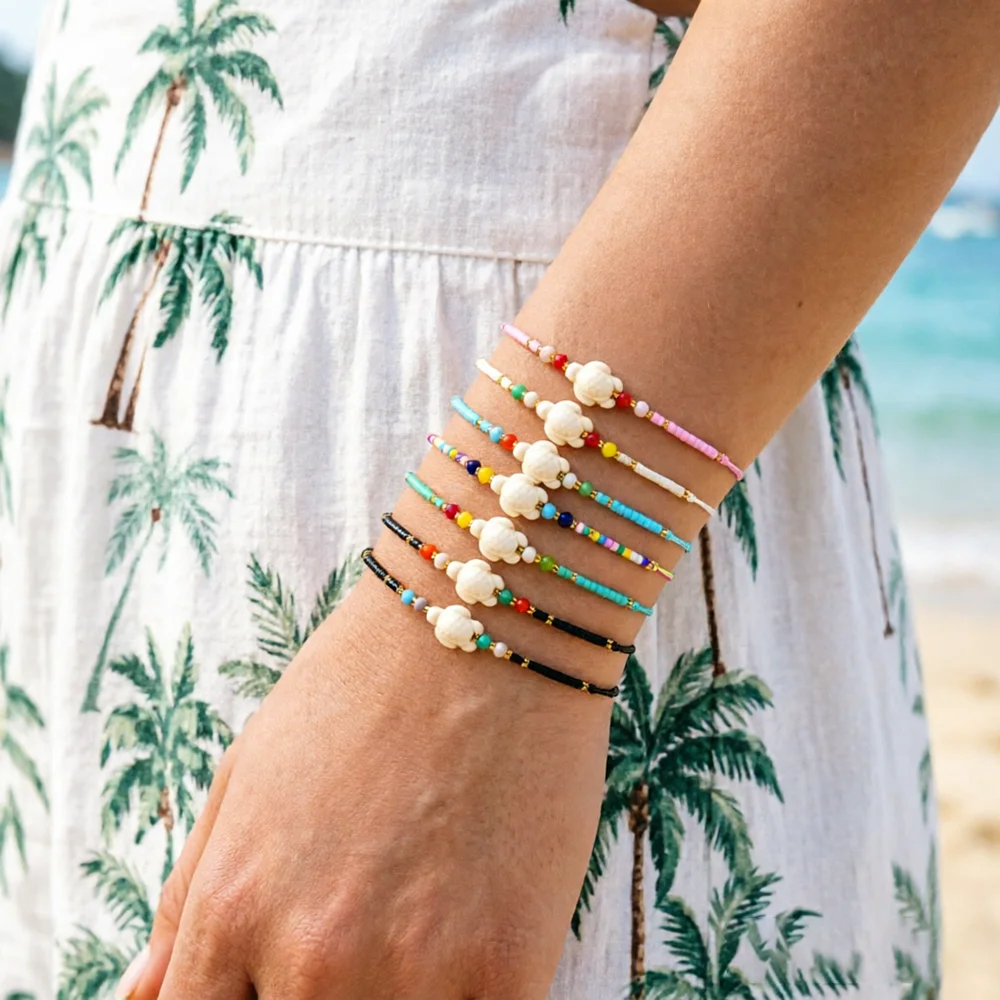 Stylish 12Pcs/Dozen Turtle Rope Bracelet Unisex Bohemian Adjustable Colorful Seed Beads Braslet Friendship Casual Gift Jewelry