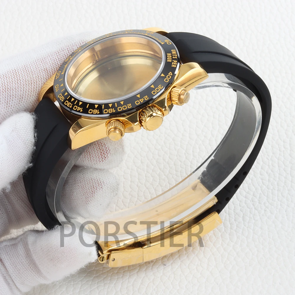 vk63 40mm Watch Case Sapphire glass for DAYTONA vk63/vk64 Quartz Movement 29mm Dial 100m Water Resistant Rubber Watchband