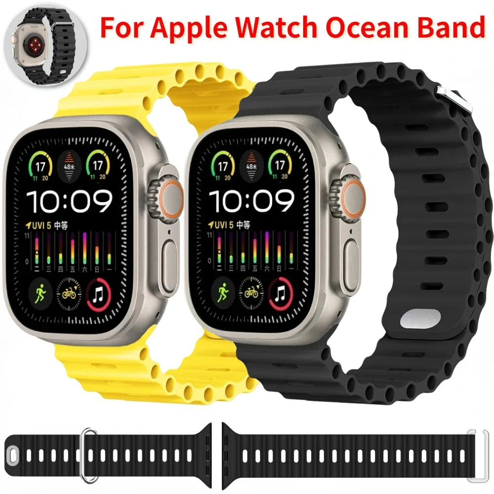 Ocean Silicone Band for Apple Watch Ultra 2 49mm Strap 9 8 7 45mm 41mm Watchband for iWatch Series 6 5 4 SE2 44mm 40mm 42mm 38mm