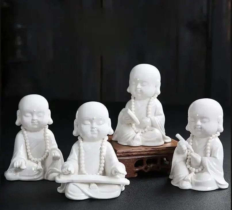 

White Porcelain Ornaments Ceramic Buddha Statue Little Monk Statue Sculpture Model Statuette Home Decoration Crafts Furnishings