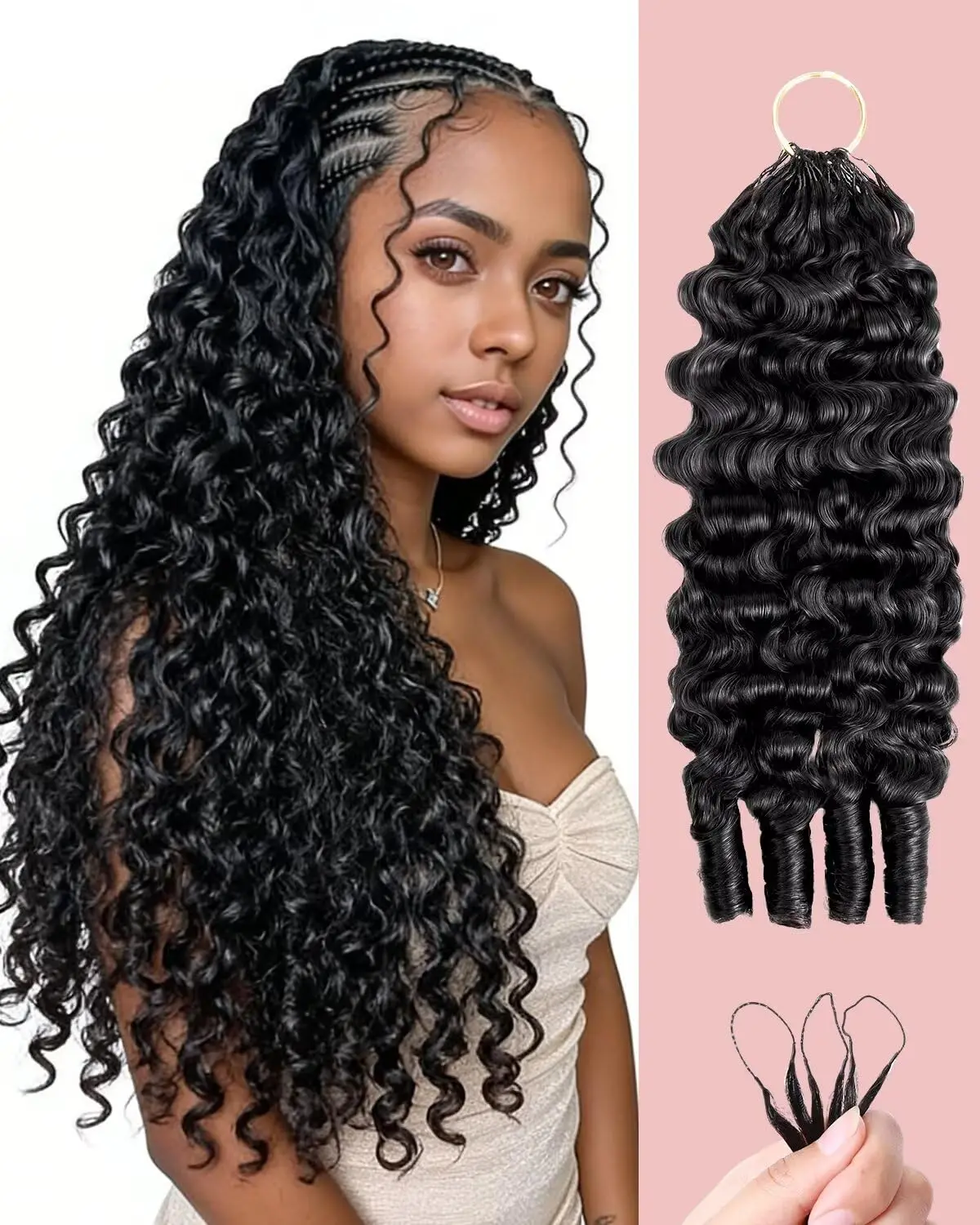 15A Burmese Curly Human Hair Extensions Pre-Separated Knotless with String Pre-Looped Reusable Feather for Crochet Hair Extensio