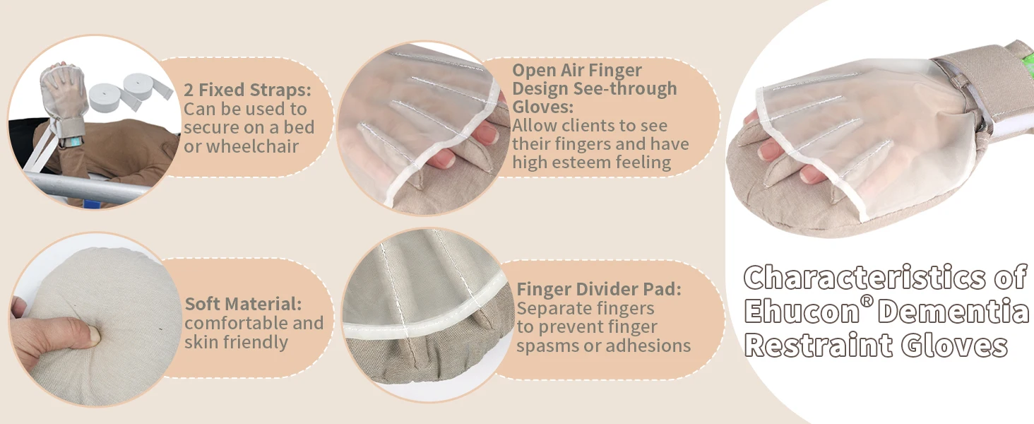 Ehucon Demenz-Fixierhandschuhe für Senioren, 2 Stück, Finger-Sicherheits-Handschuhe, Kratzschutz für Ältere/Patienten – Detail 4