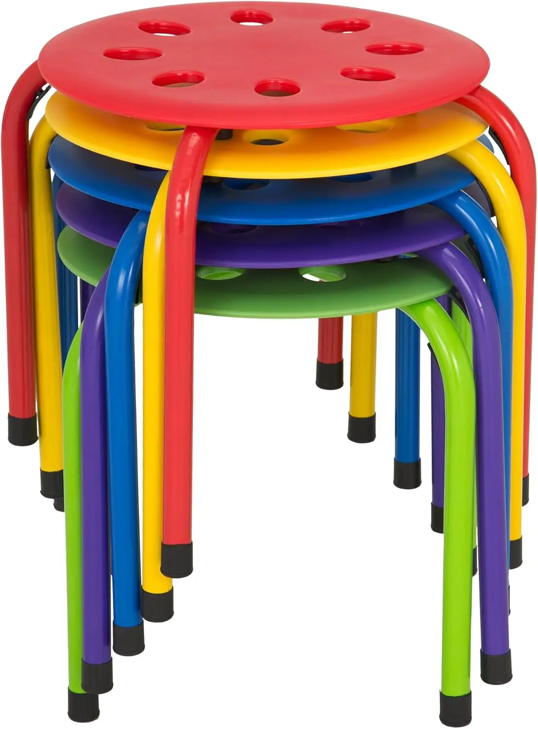 Commercial Furniture Daycare Stacking Stools for Kids, 12" Children's Portable Nesting Office and Classroom Stools, Assorted Col