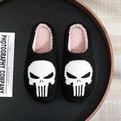 Halloweenowe kapcie bawełniane Ghost Punisher Home Flat Indoor Skull antypoślizgowe kobiety mężczyźni zagęszczona czarna twarda koza prezent na Halloween