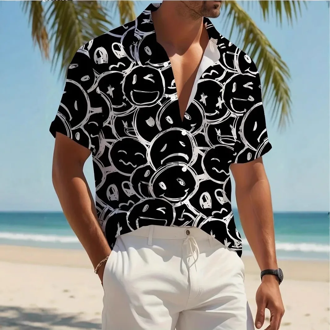 Summer New Casual Versatile Fashion Trend Printed Men's Short Sleeved Collar Shirt