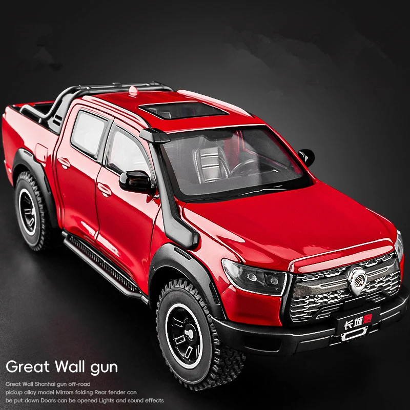 

1:24 Great Wall Motor POER Pickup Alloy Car Model Diecast Metal Off-road Vehicles Model Simulation Sound Light Toy Gift