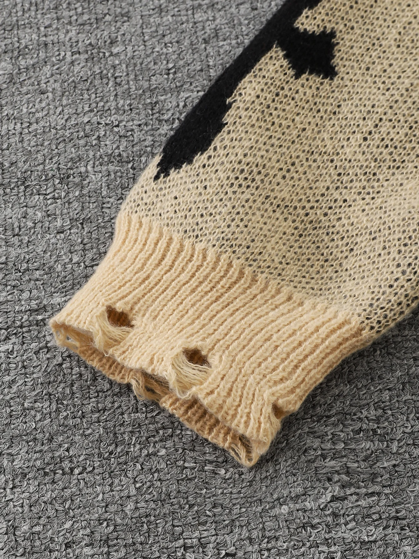 Pullover da uomo alla moda con motivo incrociato strappato stile street, maglione strappato, girocollo casual, lavorato a maglia