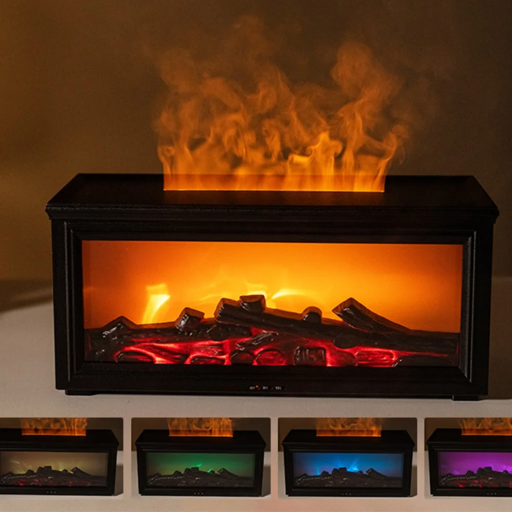 

3D Fireplace Flame Aroma Diffuser For Home Use With Remote Control 280ml Humidifier With Mood Lighting And Night Light
