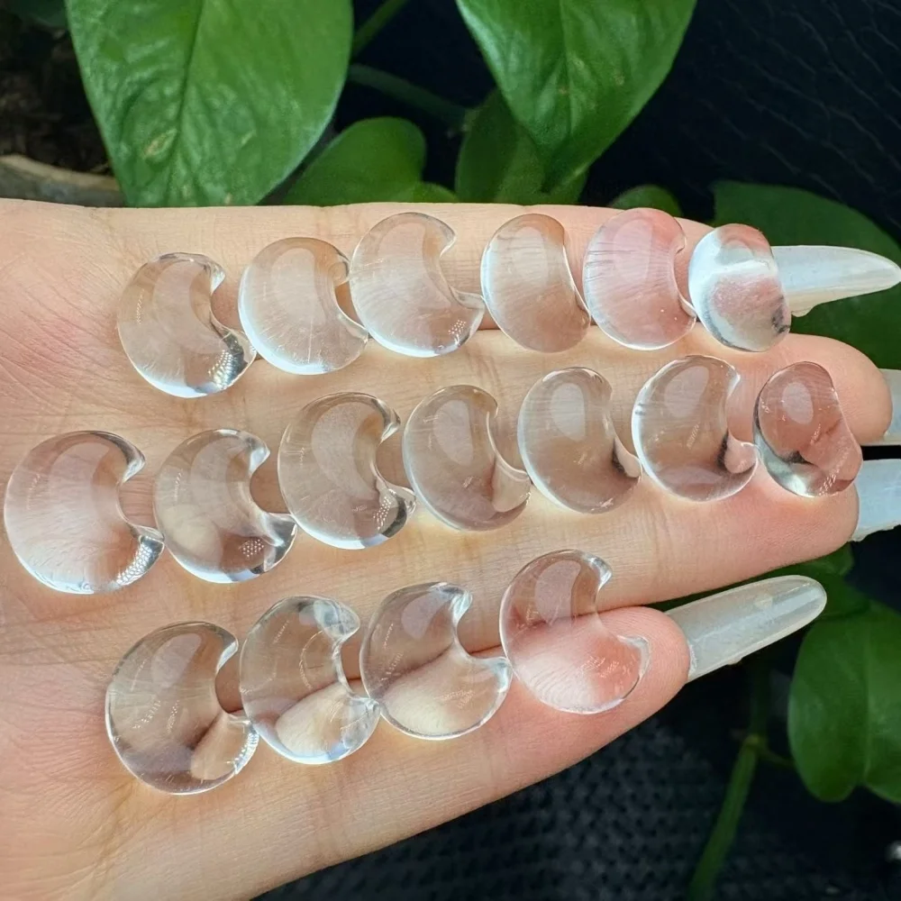 6PCS Natural Clear Quartz Moon Beads Crystal Carving Children Cute Jewelry Healing Holiday Gift 13MM