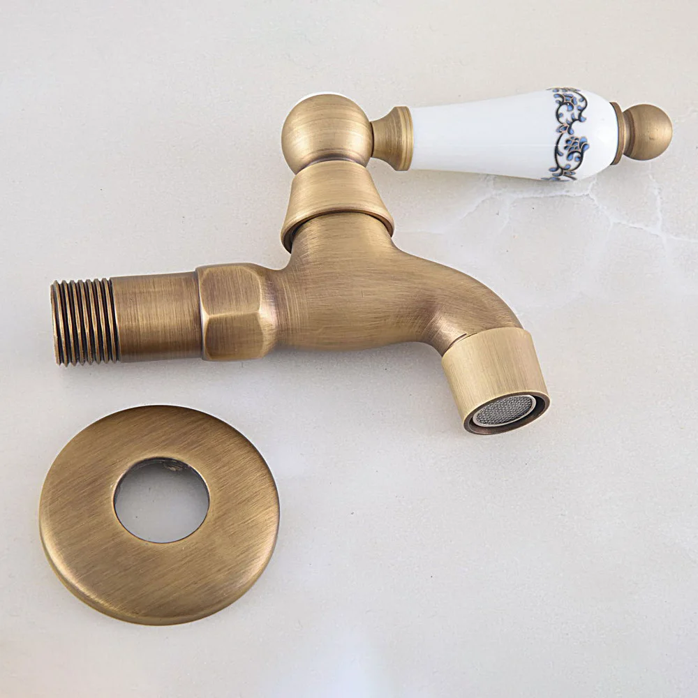 Vintage Antique Brass Faucet Bathroom Wall Mounted Single Cold Water Tape for Kitchen Sink Mop Pool Outdoor Garden Faucet zav319