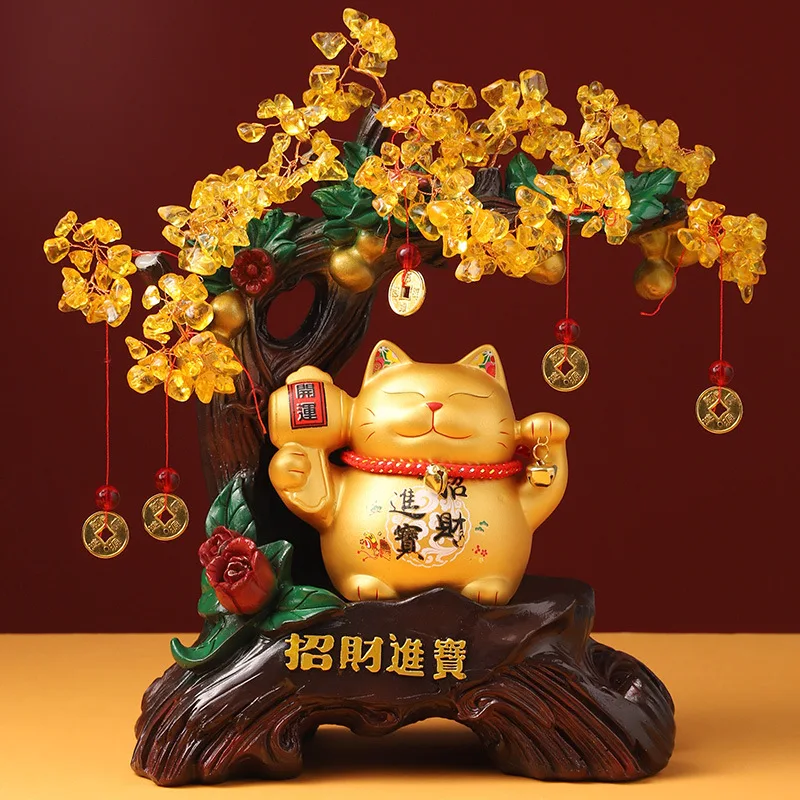 Ceramic Lucky Cat Ornament Opening Gift Home Living Room Lucky Money Tree Piggy Bank Housewarming Decoration Craft Gift