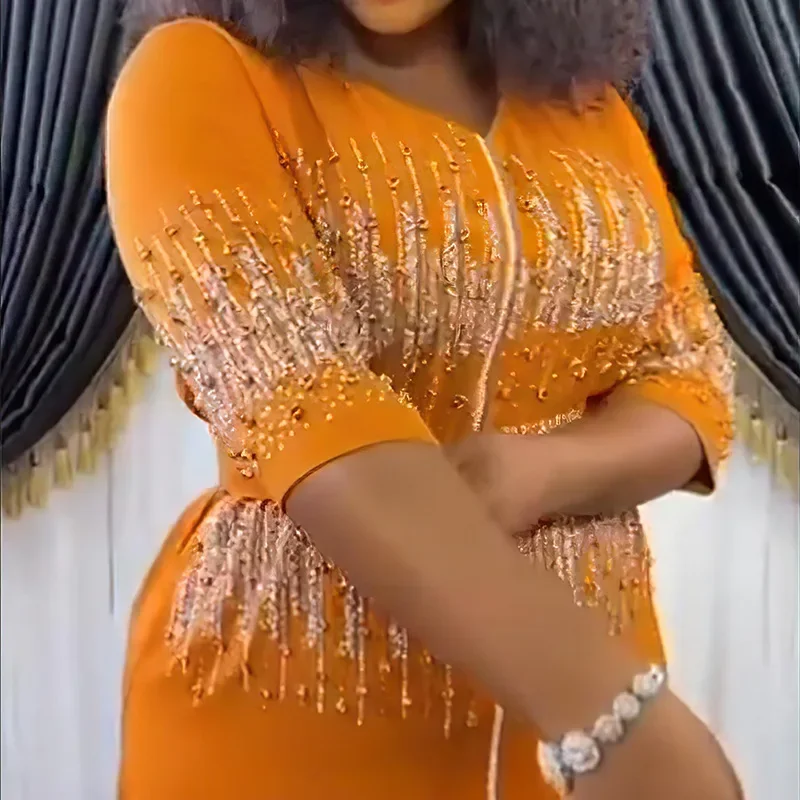 فساتين سهرة أفريقية فاخرة للنساء أنيقة مع الديكور الماس ملابس حفل زفاف ثوب أزرق تركيا فستان عبايات طويل