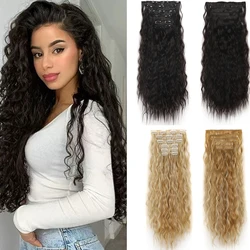 16Clip Clip nell'estensione dei capelli parrucche sintetiche ondulate lunghe per le donne 6 pz/set 20 pollici mais riccio falso parrucchino fibra resistente al calore