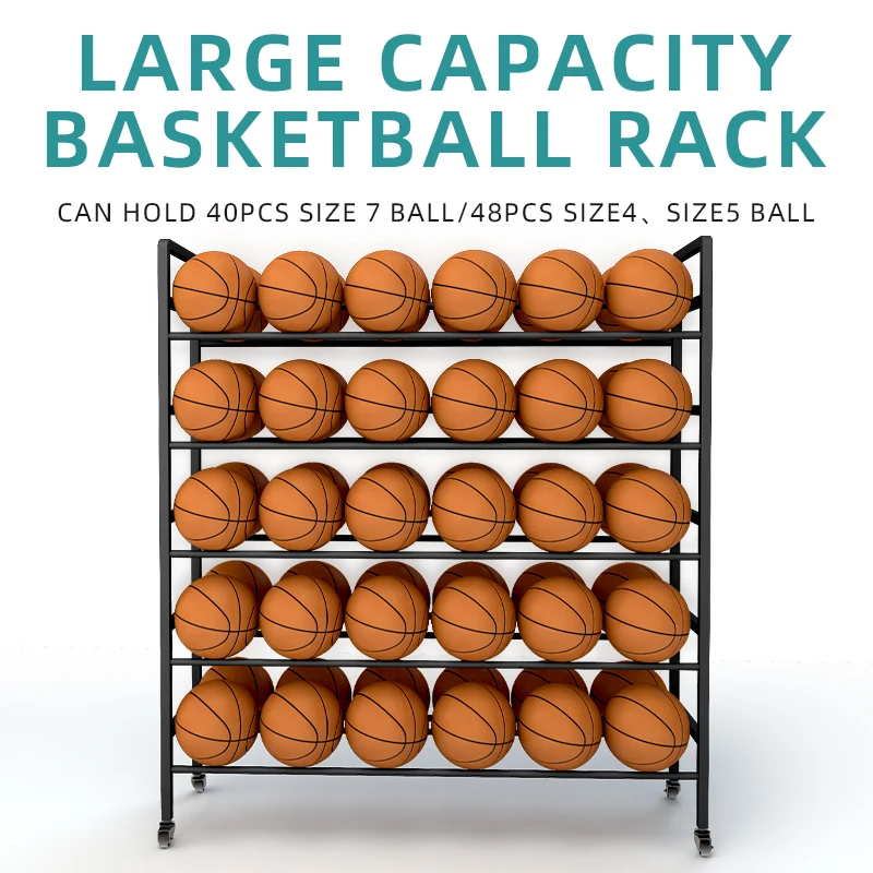 ชั้นวางลูกบอลคุณภาพสูง ชั้นวางลูกบอลความจุสูงพร้อมล้อ อุปกรณ์ฝึกซ้อมวอลเลย์บอล ฟุตบอล บาสเกตบอล