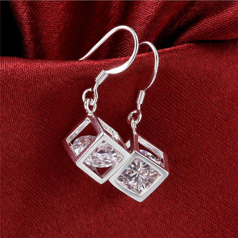 New 925 Sterling Silver 30MM Luxury Square Zircon Women Earrings For Fashion Charm Wedding Gift Party Couple Jewelry Accessories