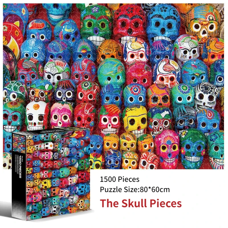 80*60cm Adults 1500pcs Paper Jigsaw Puzzle The Skull Pieces Geometric Shape Series Paintings Stress Reducing Toys Christmas Gift