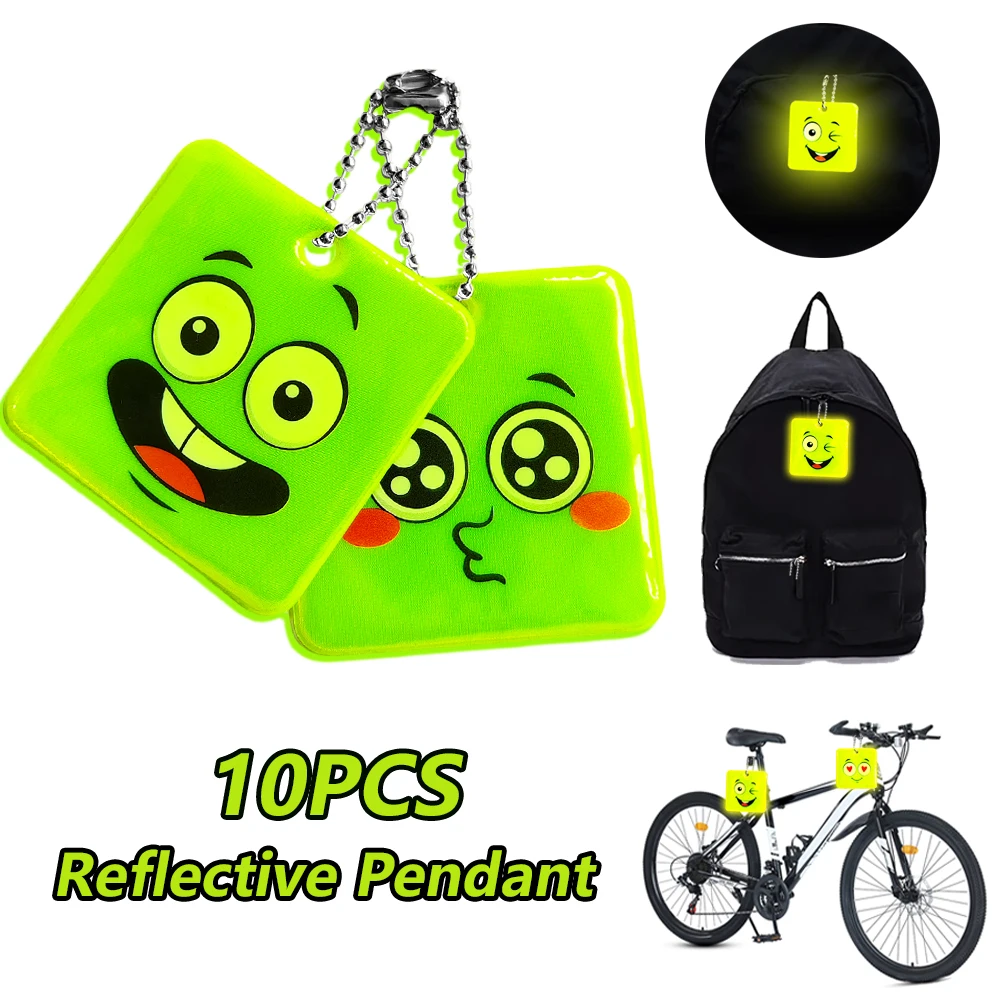 10PCS Square Cute Expression Pendant Double Sided Pattern Night Reflective Backpack Pendant Keychain Accessories