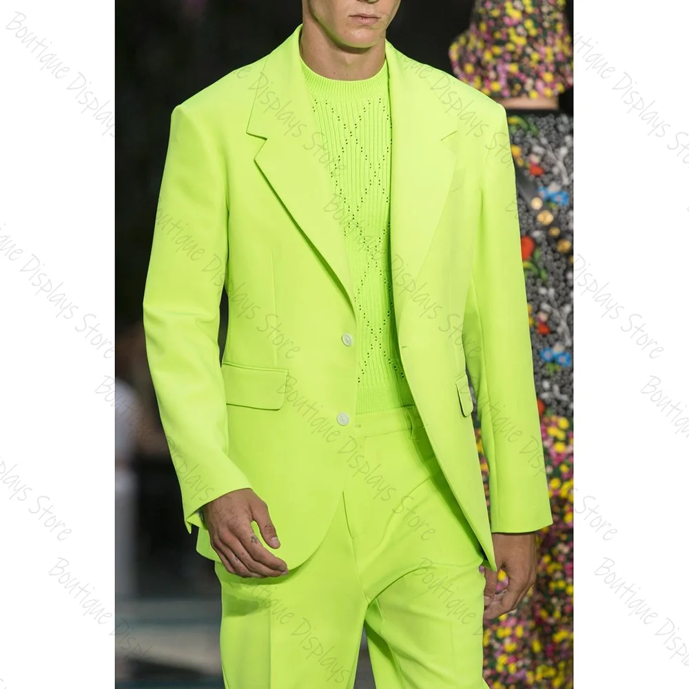 Bright Fluorescent Green Single Breasted Men Suit Two Pieces(Jacket+Pants) Outfits Casual Party Prom Clothing