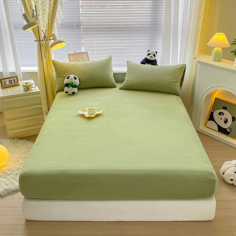 

2024 new 230g solid color milk fleece mattress single piece bedspread 360 degrees all-inclusive thickened warm