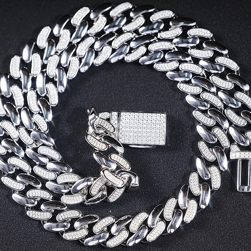 

SICGEM Hot Selling 22 Inches 13 Mm Width Miami Iced Out 925 Silver Men Moissanite Cuban Link Chain Necklace